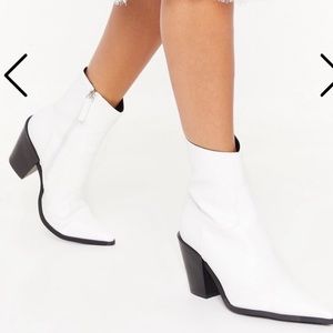 White Pointed Block Heel Ankle Boots Size 8